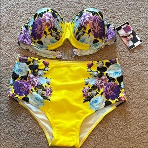 Floral push up high waisted Yellow Bikini Set